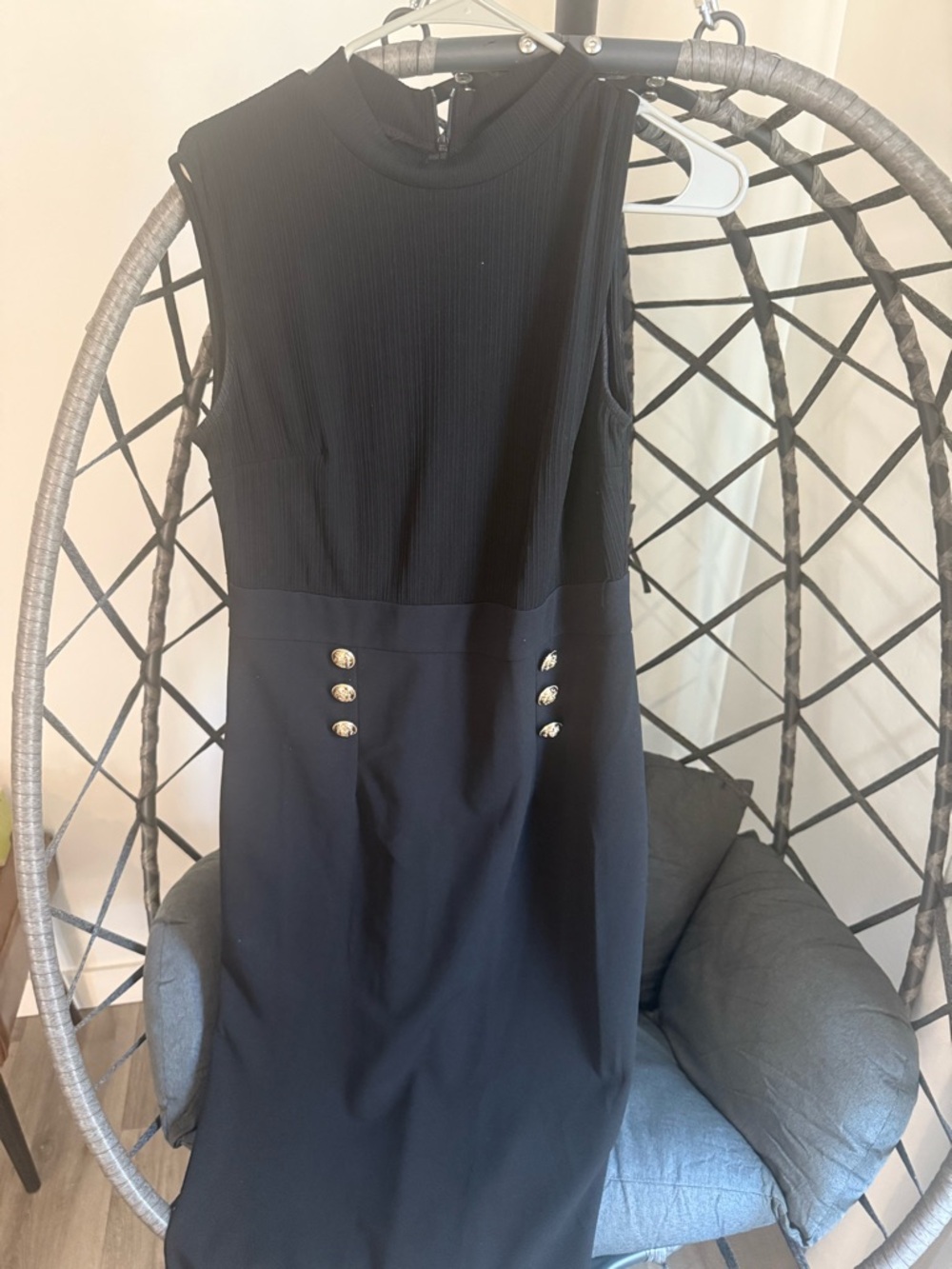 Grace Karin Black Sleeveless Midi Dress with Gold Buttons